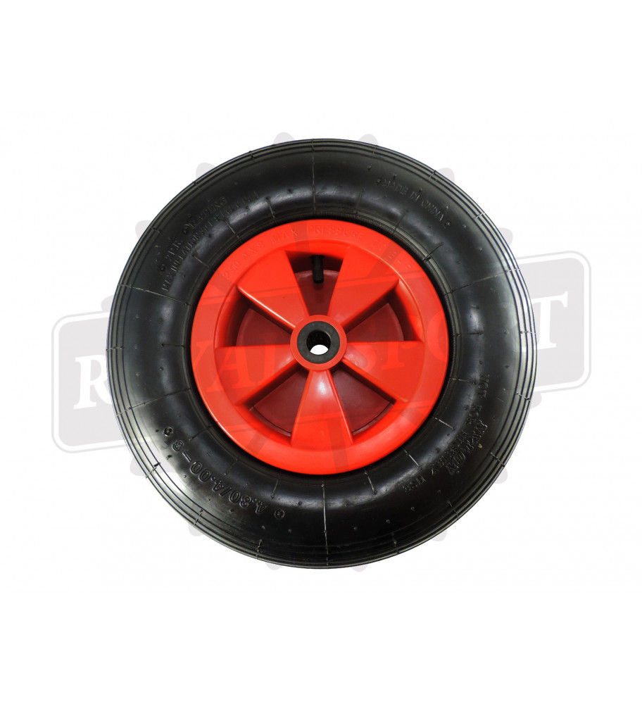 15 Roue brouette pleine en gomme PU 4.80 4.00-8 Ø 390mm + axe set 1x 2x 4x